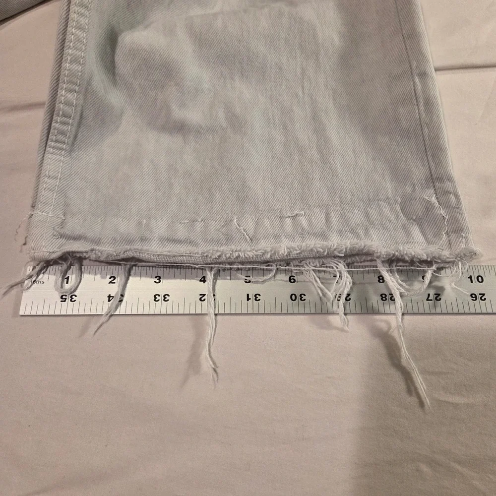 Zara Women's Straight Leg Jeans, Size US 4, Light Blue Off White, Frayed Hem